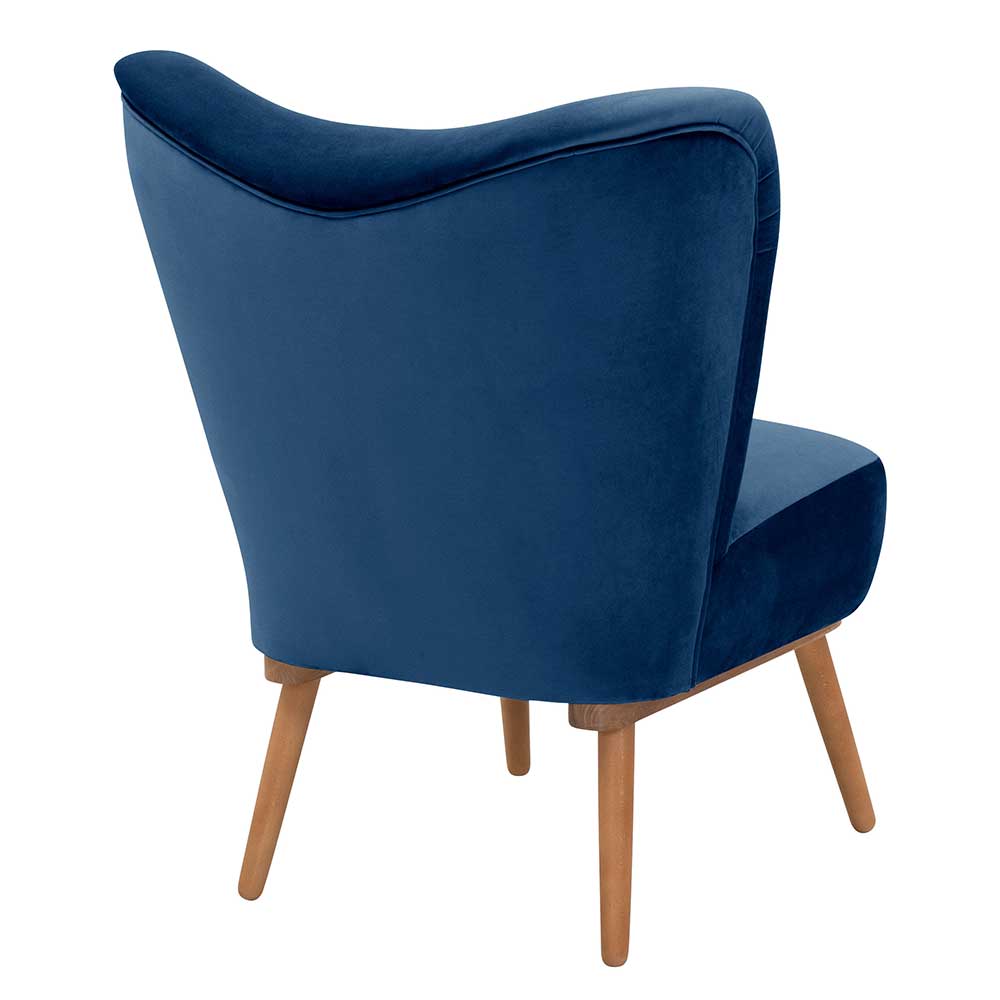 Wohnzimmer Sessel dunkelblau Bechir im Retrostil aus Samtvelours