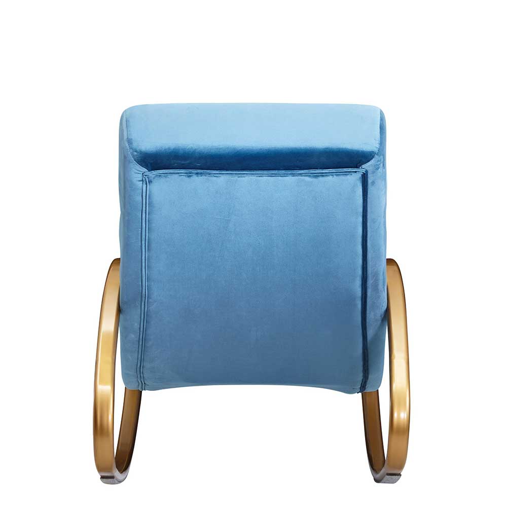 Design Schaukelsessel Myronna in Blau und Goldfarben aus Samt und Metall