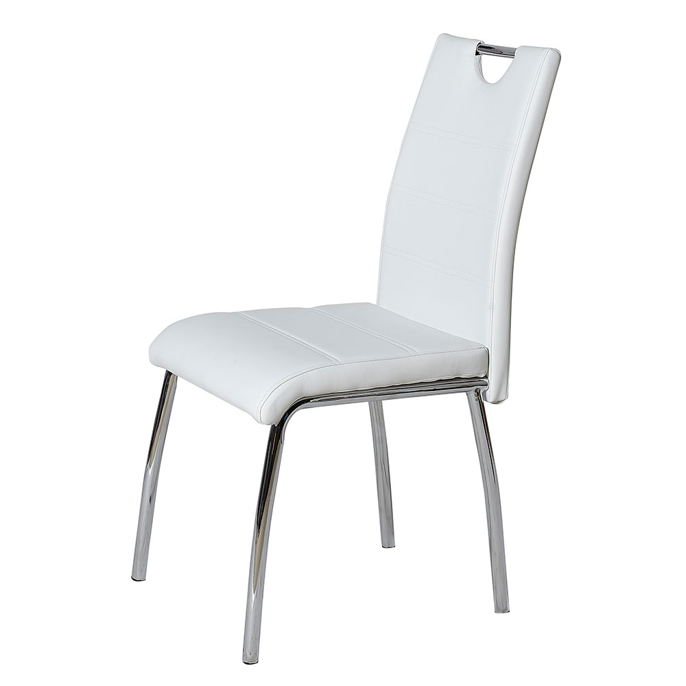 Weiße Kunstleder Stühle Evilla mit verchromtem Metallgestell (4er Set)