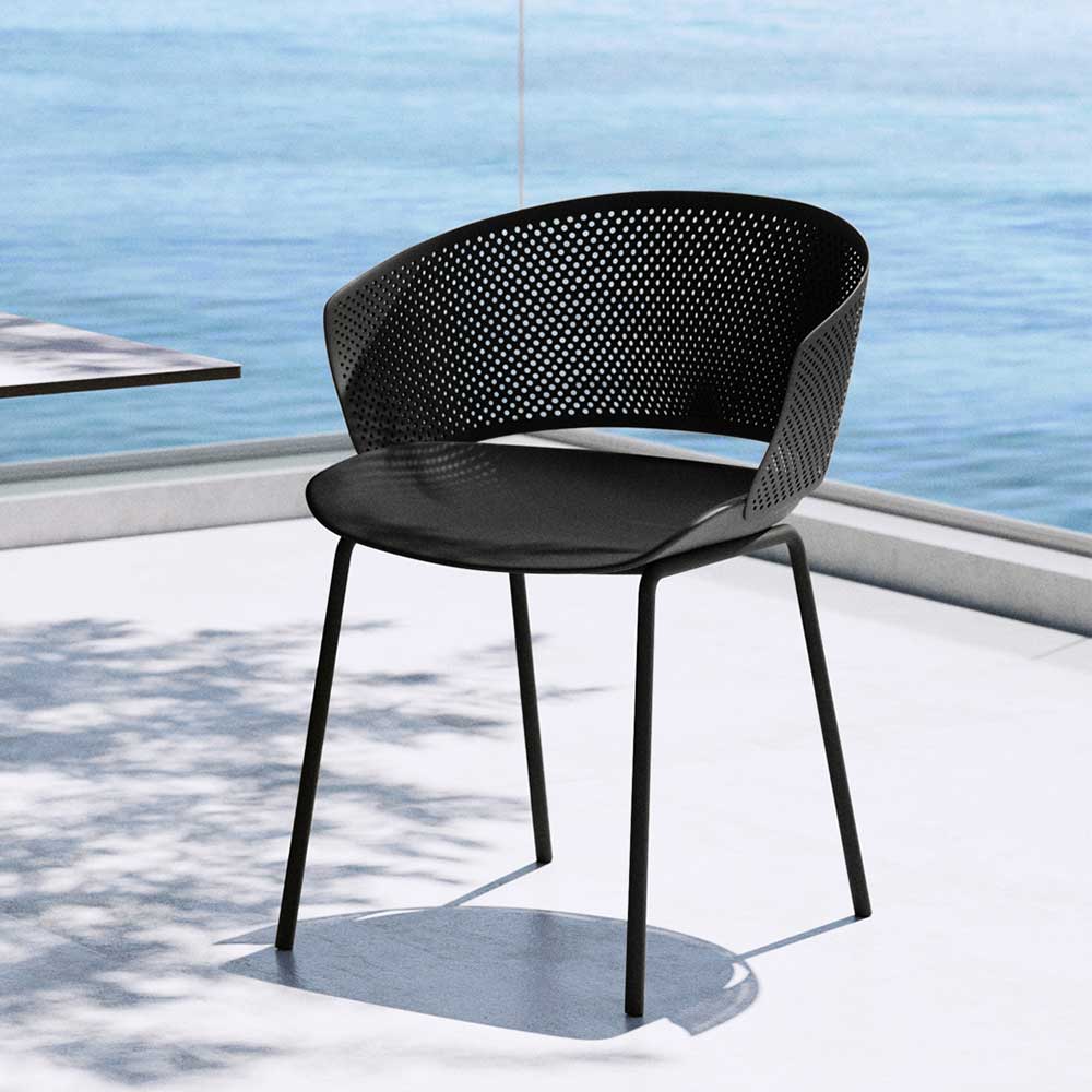 Moderne Gartenstühle Sensivila in Schwarz aus Kunststoff und Stahl (4er Set)