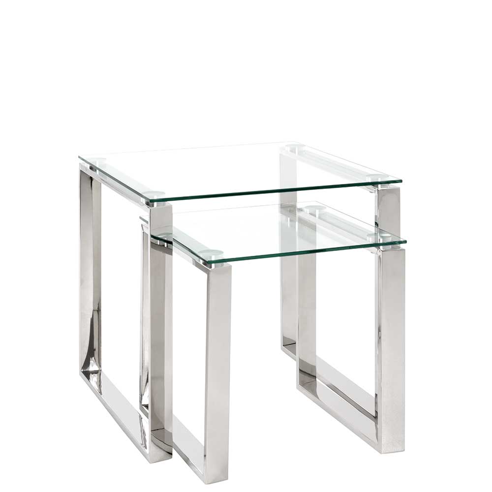 Zweisatztisch Cuysana mit Glasplatten und Bügelgestellen aus Edelstahl (zweiteilig)