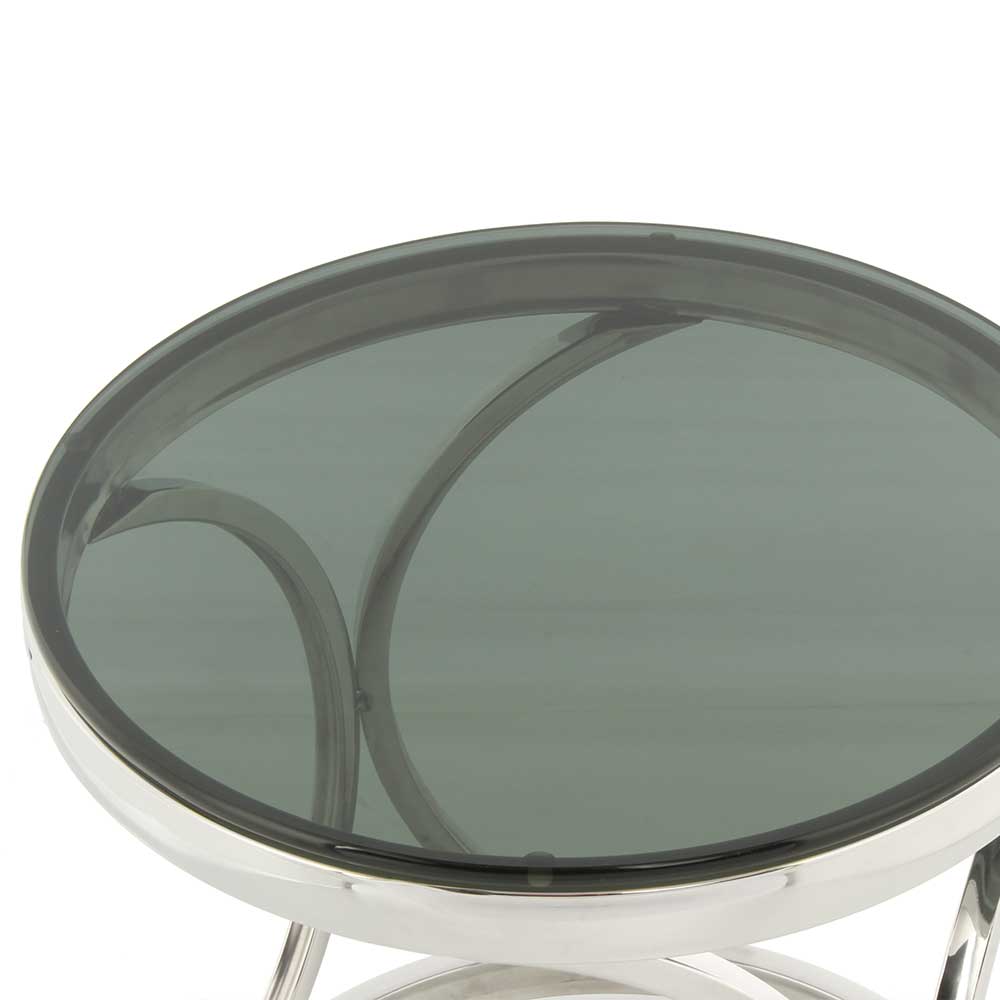 Sofa Beistelltisch Inlean mit schwarz getönter Glasplatte und Ringgestell