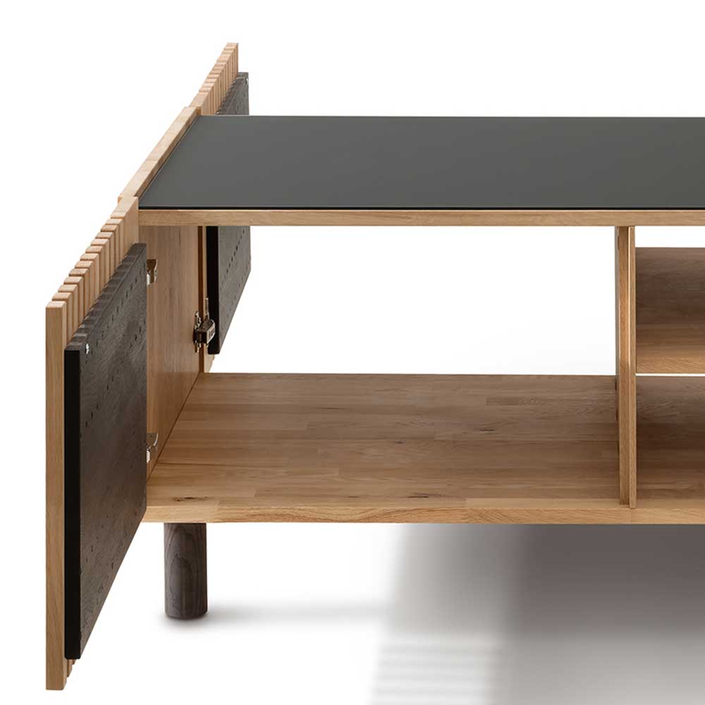 Skandi Design Wohnzimmer Tisch Prozatur aus Wildeiche Massivholz mit Glasplatte