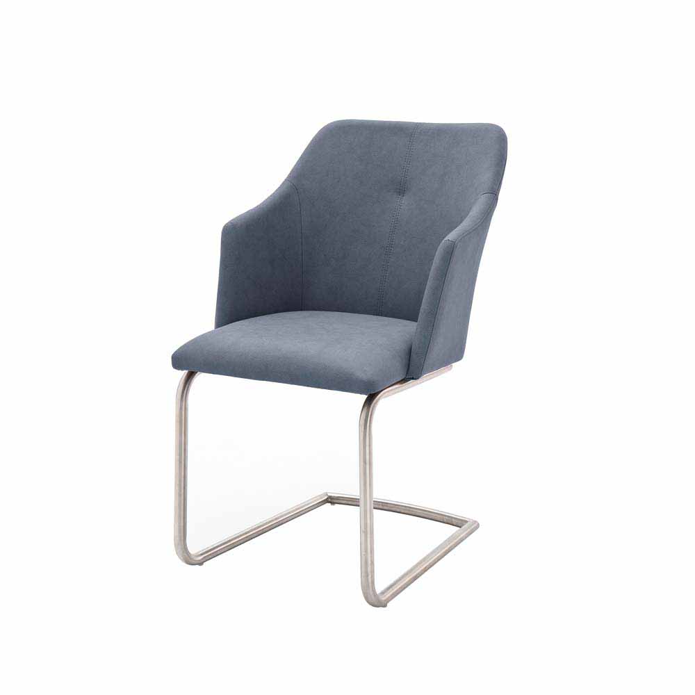 Freischwinger Sessel Embroso in Grau Blau Kunstleder modern (2er Set)