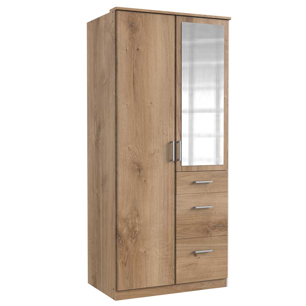 Kleiderschrank Zeanno in Plankeneiche Holzoptik mit Spiegeltür