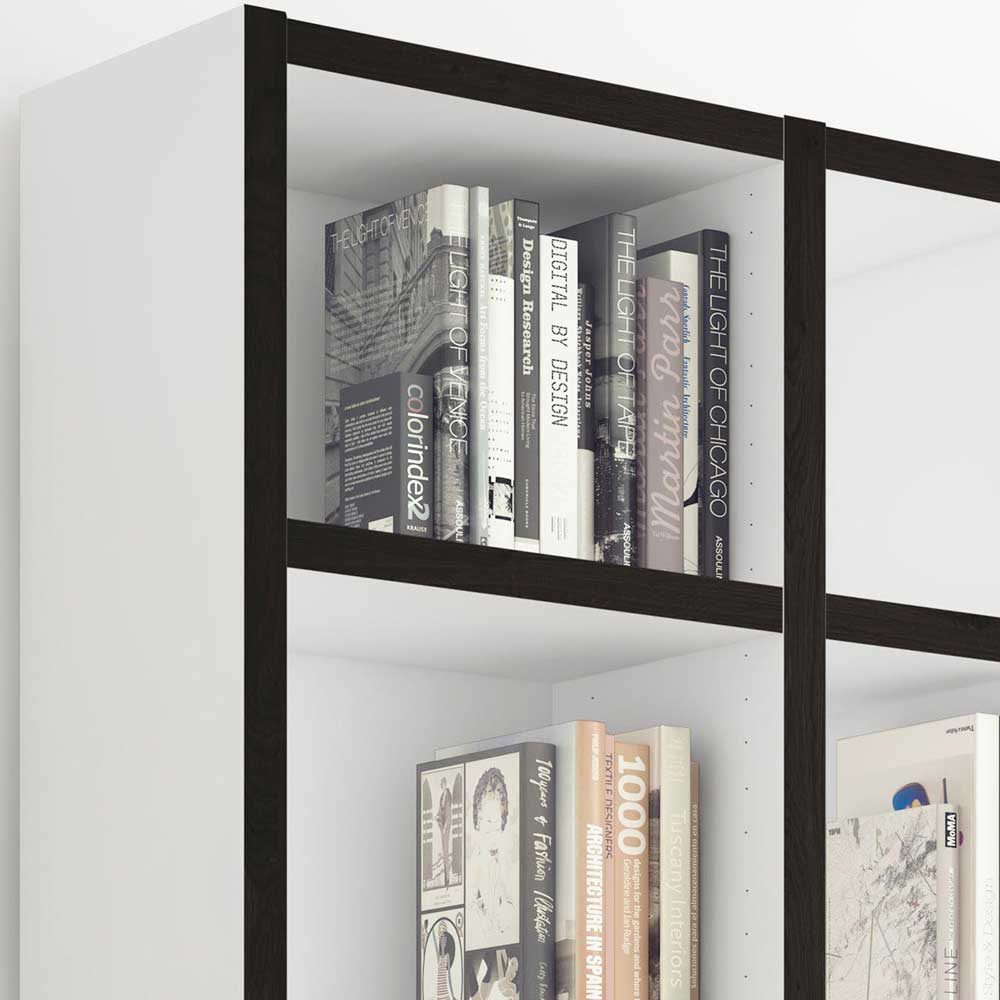 XL Bücher Regal Susanne in Weiß und Schwarzbraun 222 cm hoch