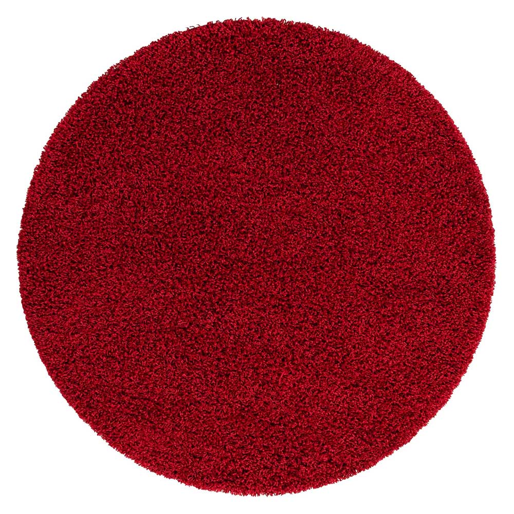 Runder Hochflor Teppich Corbit in Rot 120 oder 150 cm Durchmesser