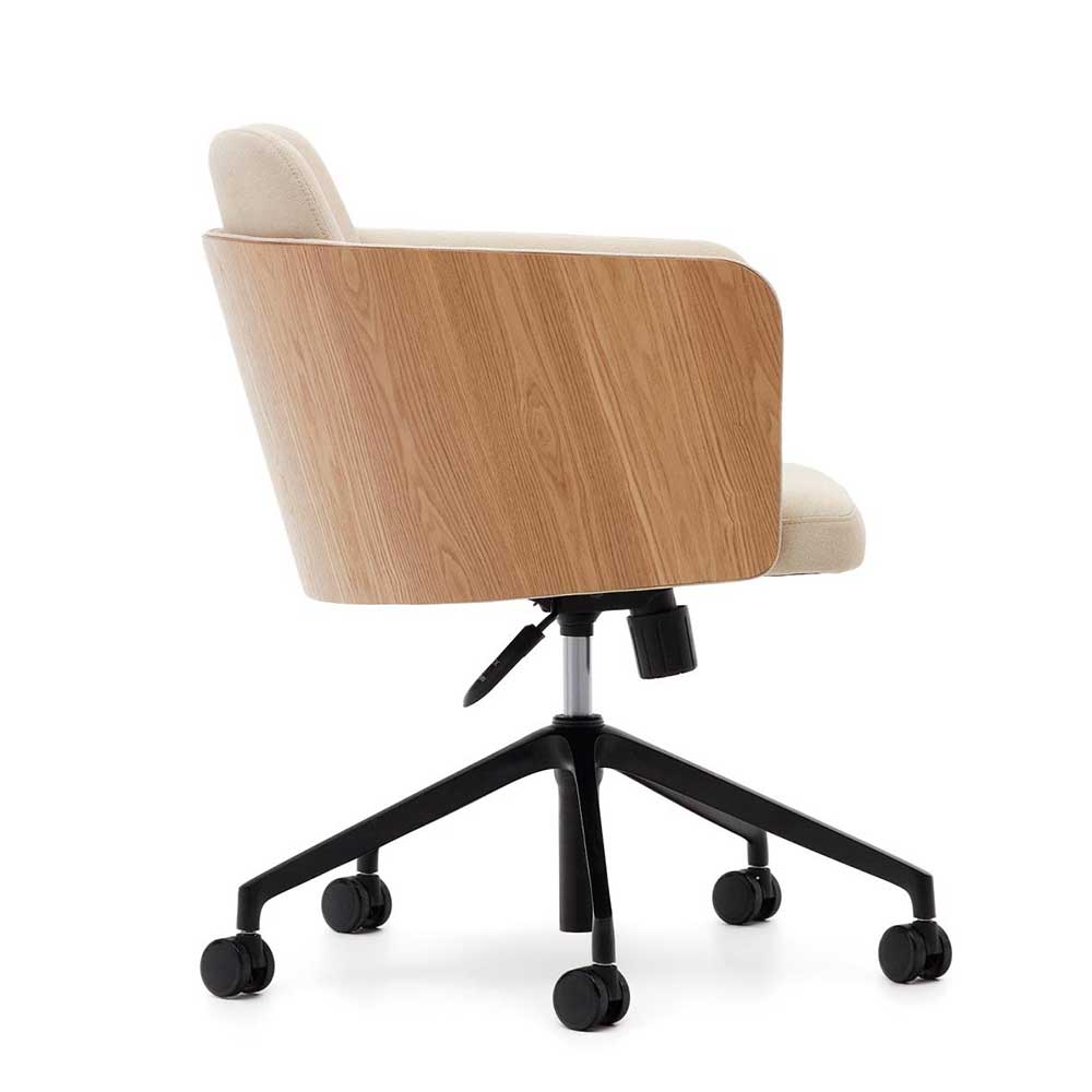 Design Schreibtischsessel Eloreenas in Beige mit Esche Furnier Rücken