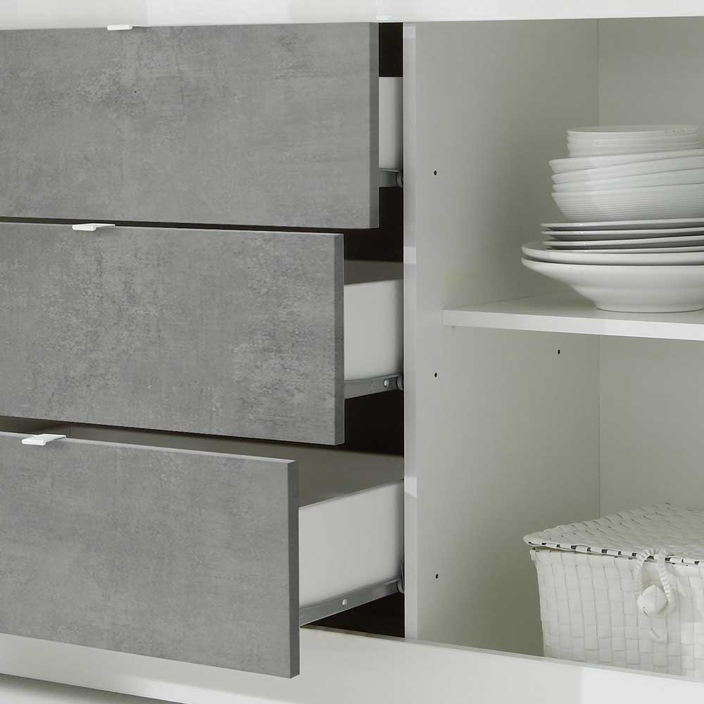 Esszimmer Sideboard Endion in Weiß und Beton Grau mit drei Schubladen