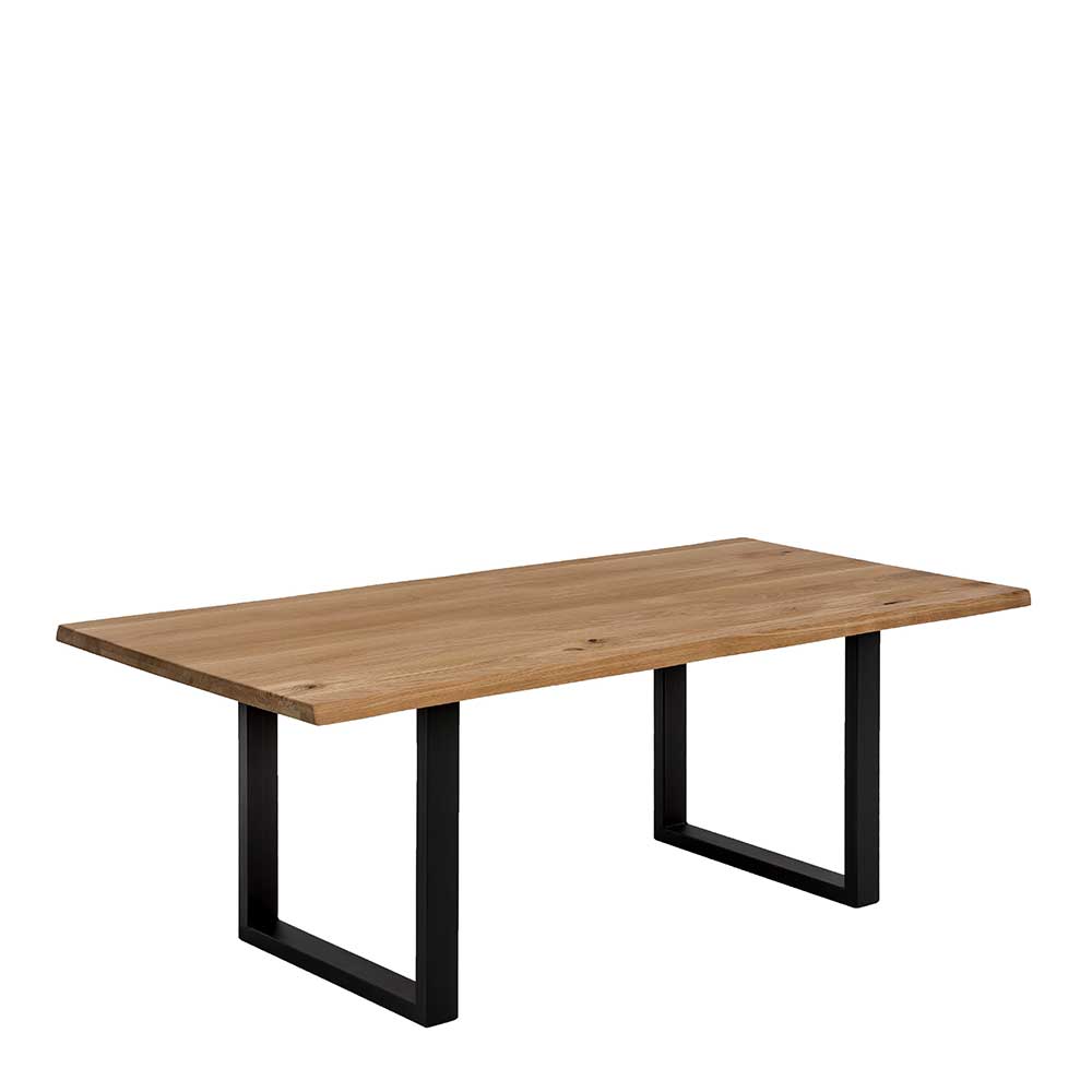 Tisch Esszimmer Varitim aus Wildeiche Massivholz & Metall mit Bügelgestell