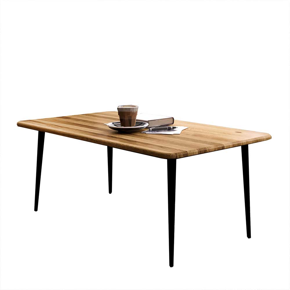 Wohnzimmer Tisch Clantica aus Wildeiche Massivholz und Stahl