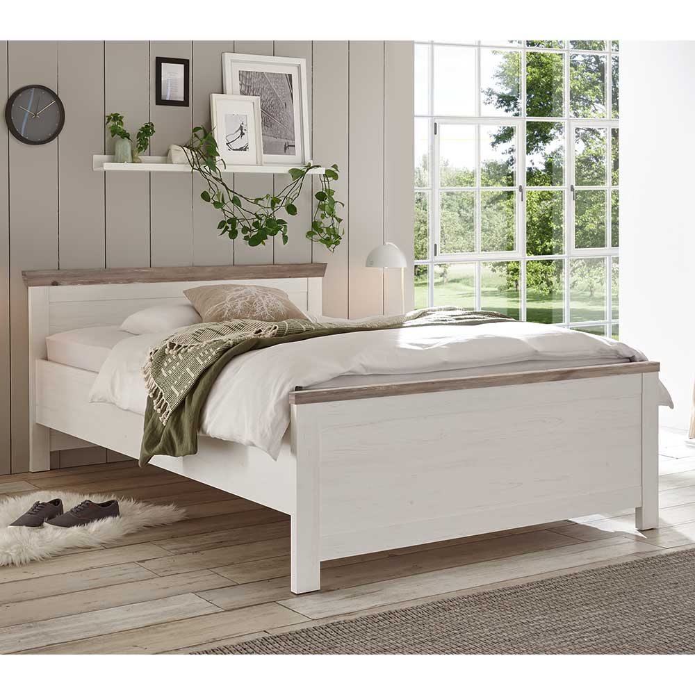 Landhausstil Bett Flurencina in Weiß und Kieferfarben