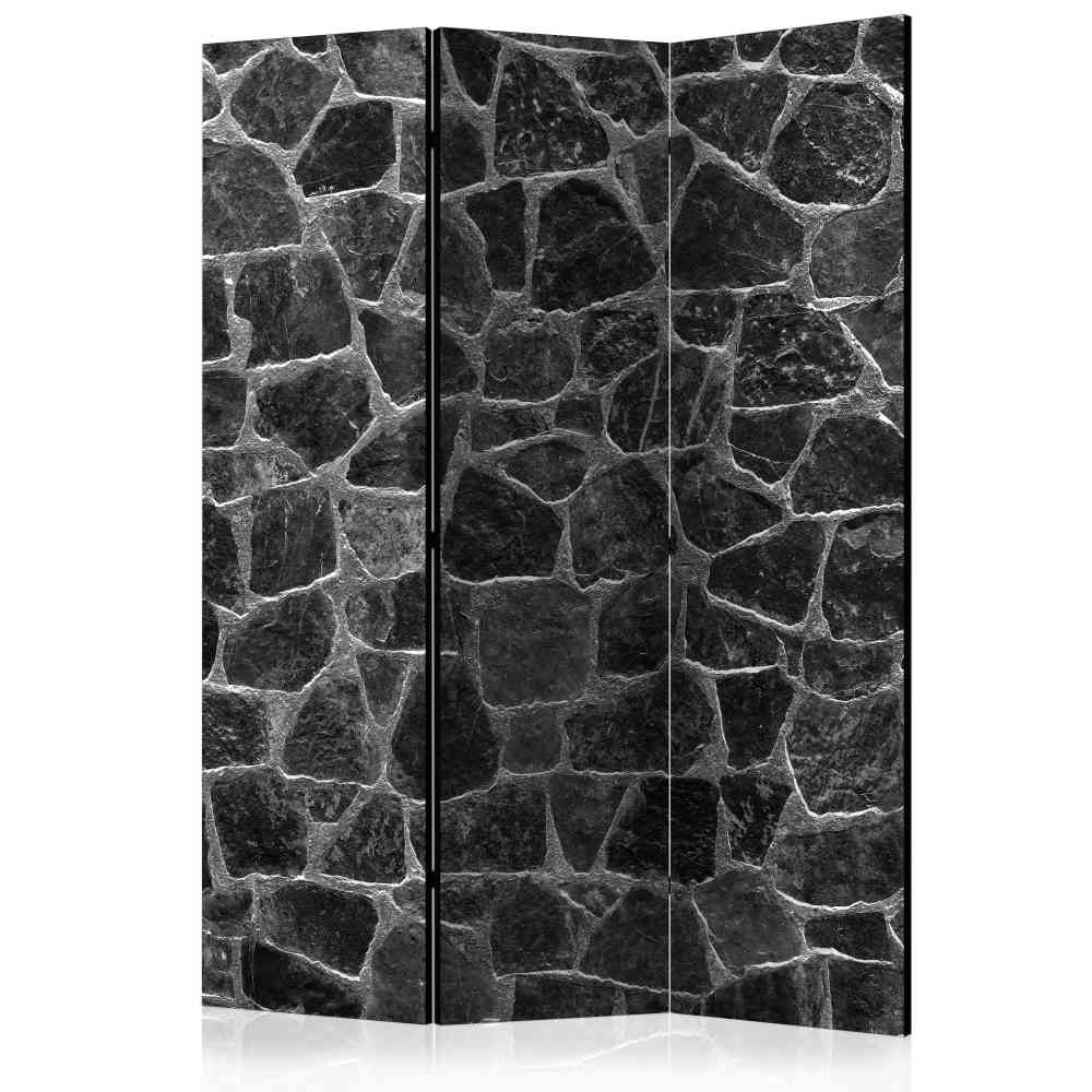 Raumteiler Paravent Obinsons mit Natursteinmauer Motiv in Schwarz und Grau