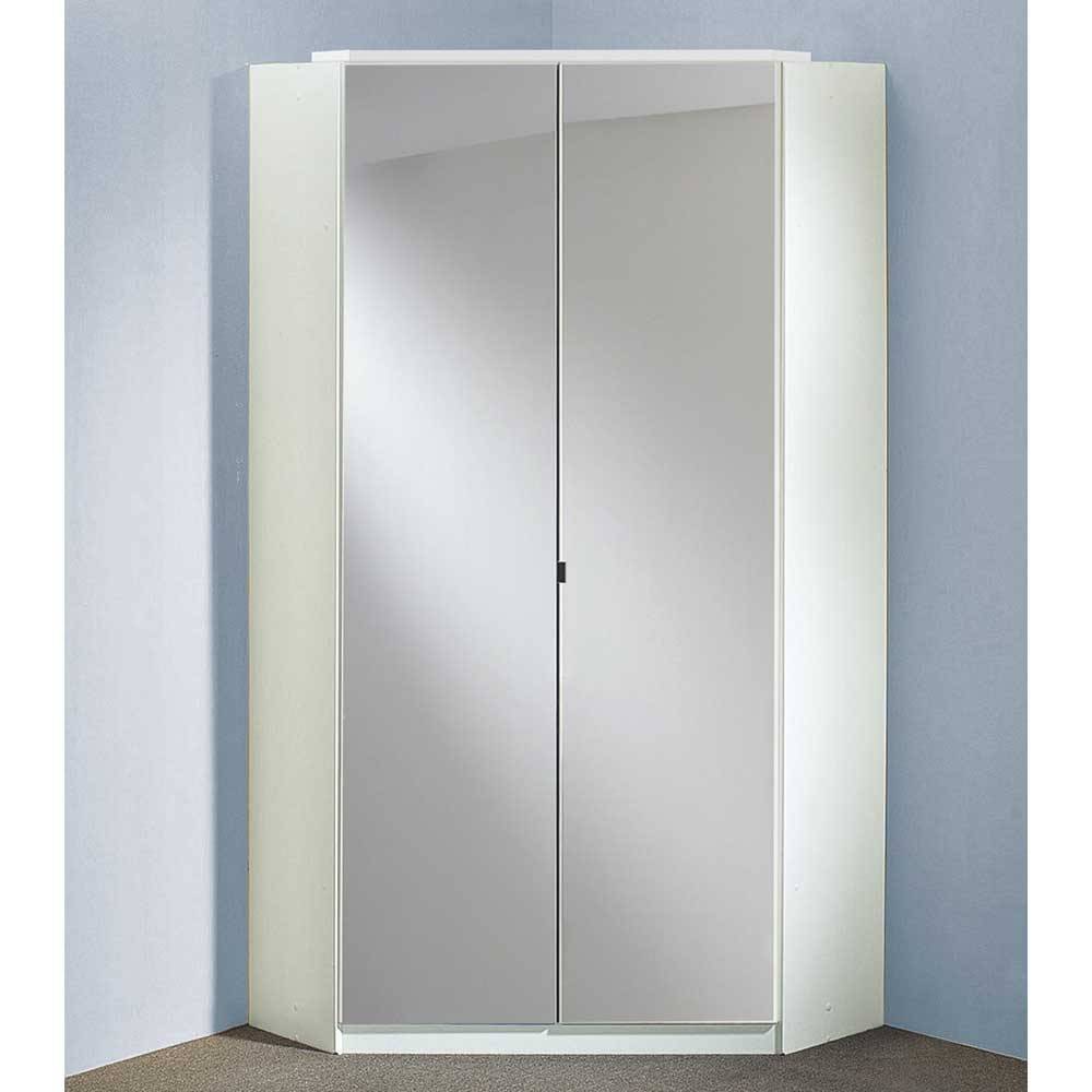 Eckkleiderschrank mit Spiegeltüren Emritalo in Weiß 199 cm hoch