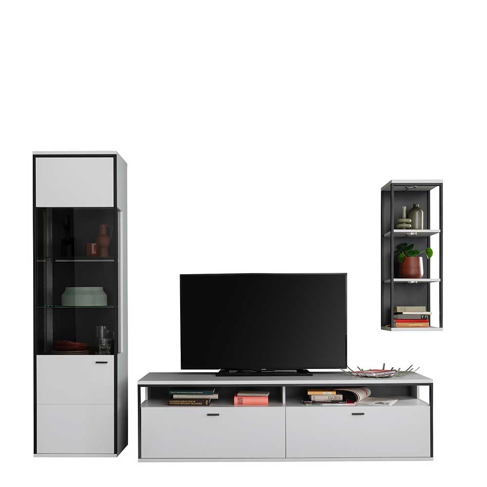 Weiße TV Wohnwand Ukai in modernem Design 199 cm hoch (dreiteilig)