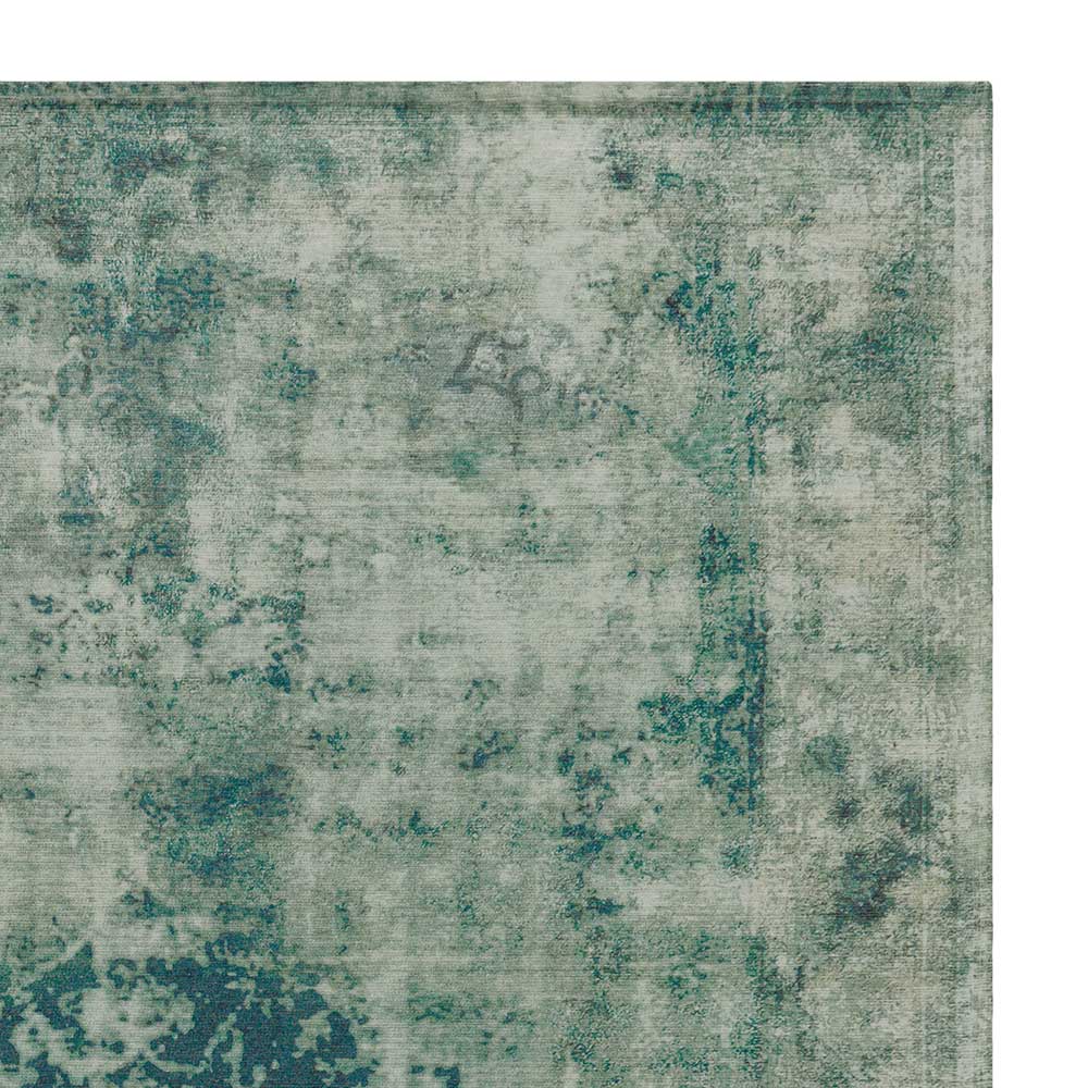Vintage Teppich Ensenada in Grün Grau mit orientalischem Muster