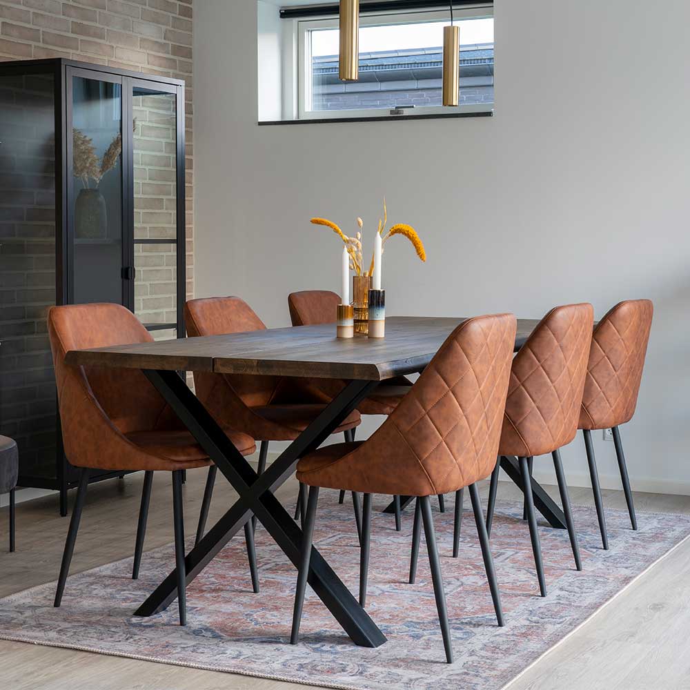 Tischgruppe modern Gilanco Stühle Kunstleder Tisch Eiche & Stahl (siebenteilig)