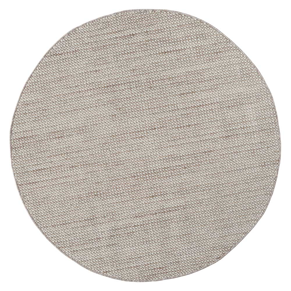 Runder Teppich Chien in Weiß und Beige meliert 120 cm Durchmesser