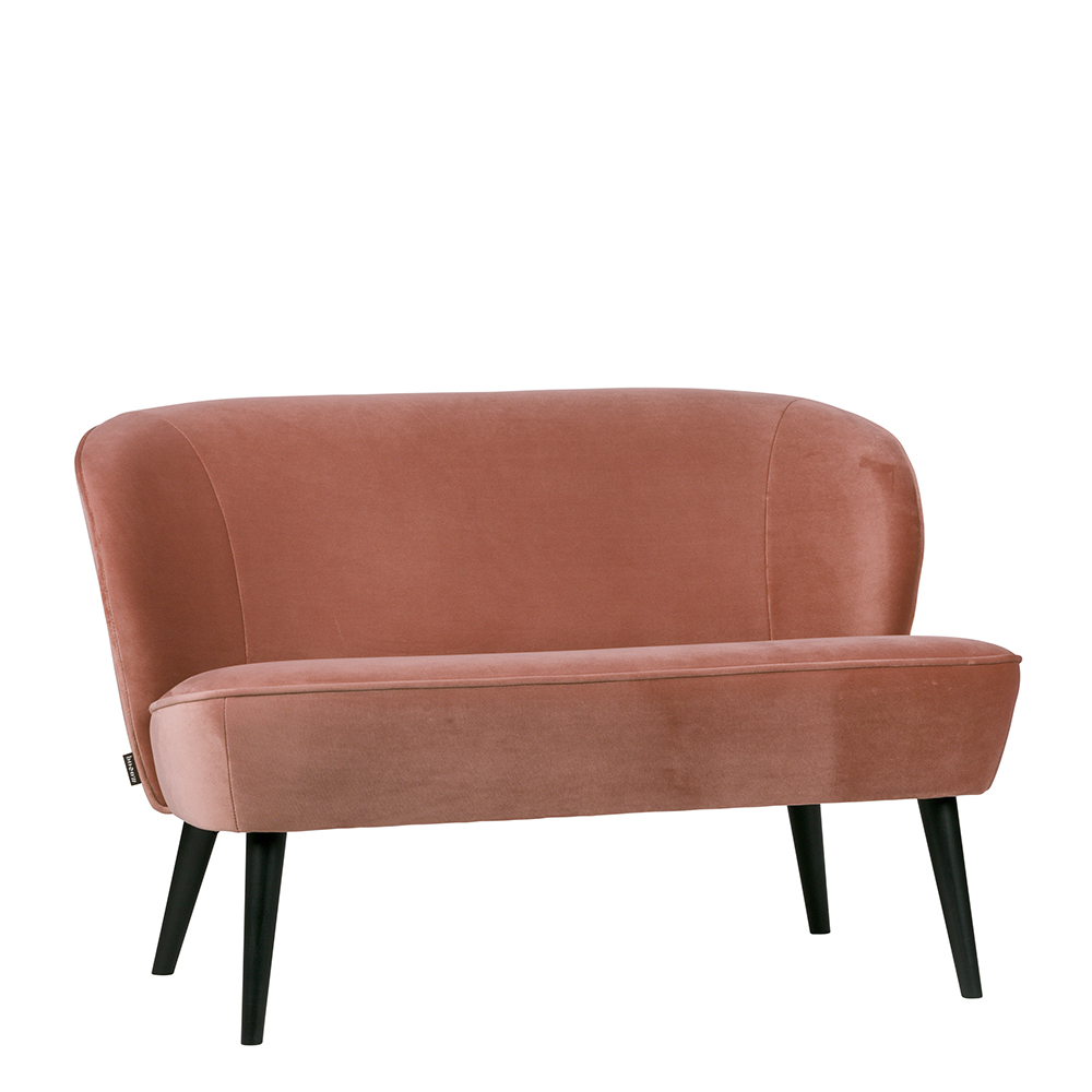 Couch Pierette aus Samt in Rosa und Massivholz in Schwarz
