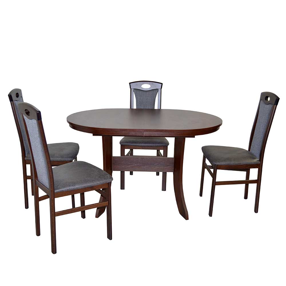 4 Personen Esstischgruppe Nitrino mit ovalem Tisch in Nussbaumfarben (fünfteilig)