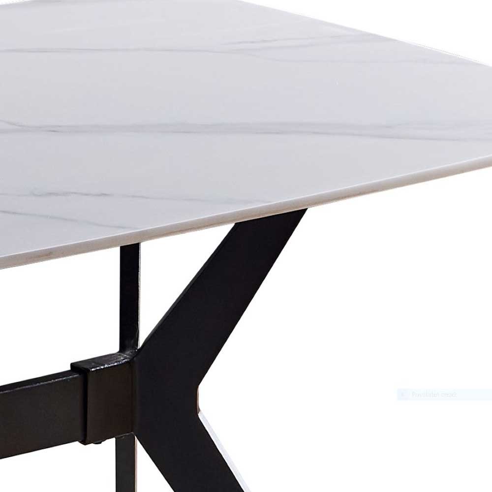 Tisch Esszimmer modern Kermita in weißer Marmor Optik mit Sinterstein Platte