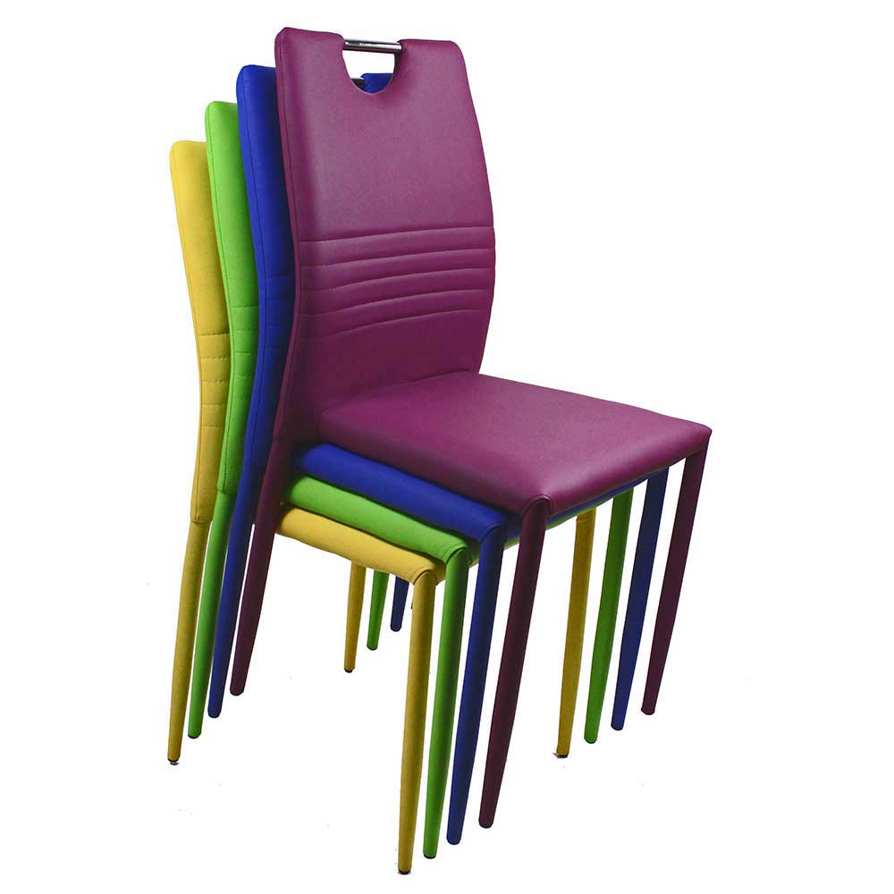 Hellgrüne Stühle Kalinca zum Stapeln aus Kunstleder & Metall (4er Set)