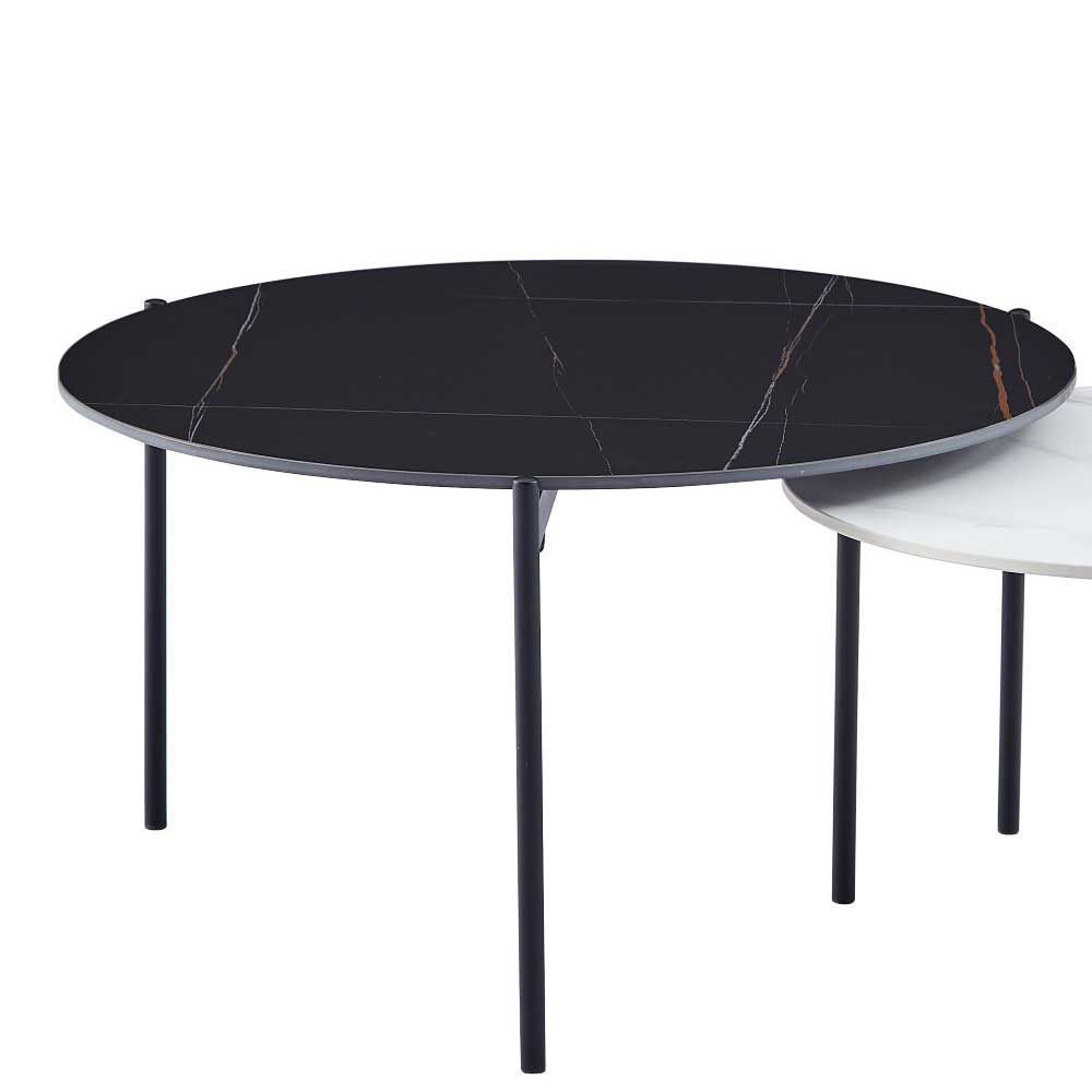 Tisch Set Emangov in Schwarz & Weiß mit Marmoroptik Stein Platten (zweiteilig)