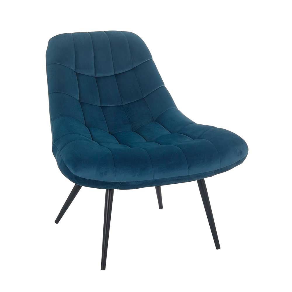 Lounge Sessel Osamu in Blau Samt im Retro Design