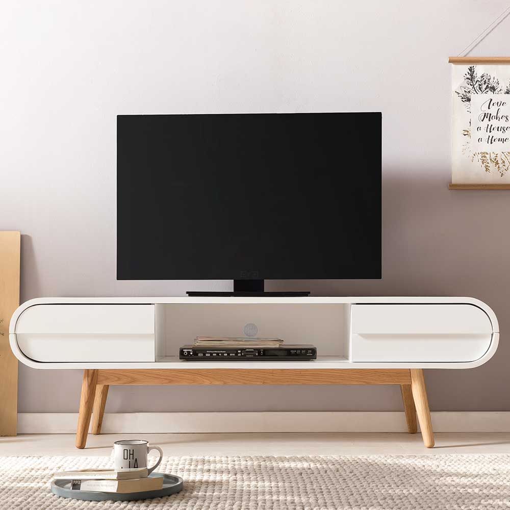 Skandi Design TV Lowboard Conturay in Weiß und Eichefarben 140 cm breit