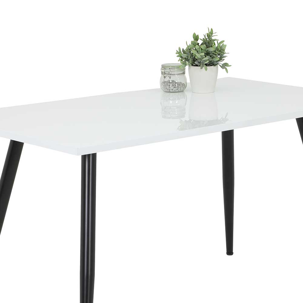 Hochglanz Esszimmer Tisch Zaora in Weiß und Schwarz mit Vierfußgestell