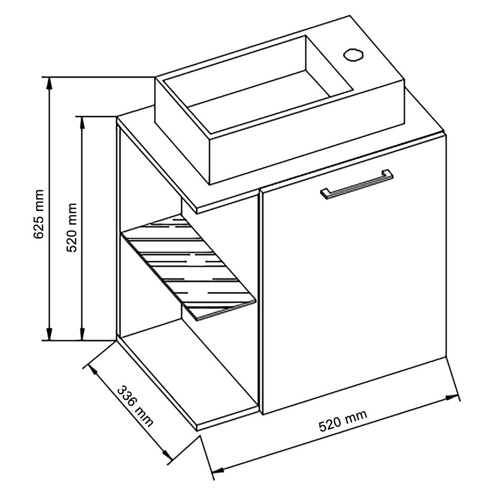 Weißer Waschtischschrank Pseidoca mit Drehtür und offenen Fächern