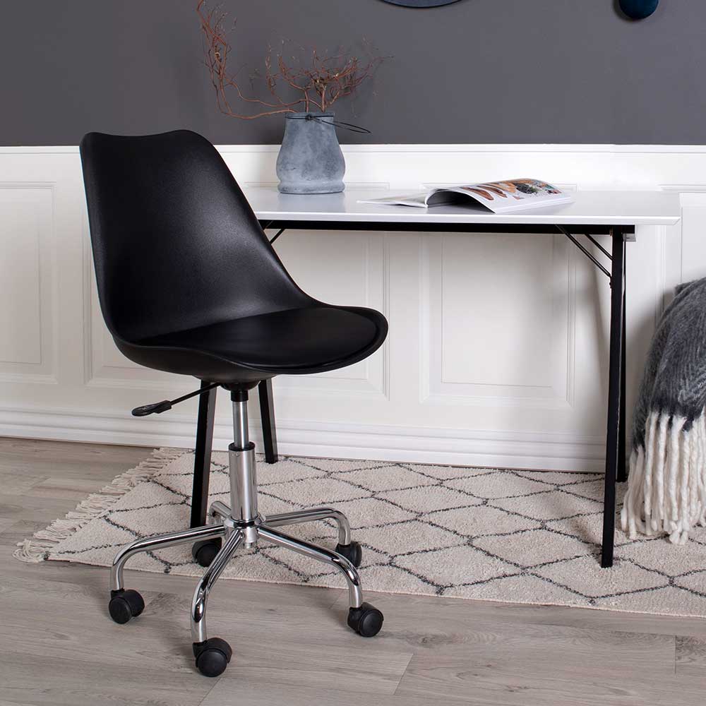 Schreibtischdrehstuhl Ponnya in Schwarz Kunstleder mit Schalensitz