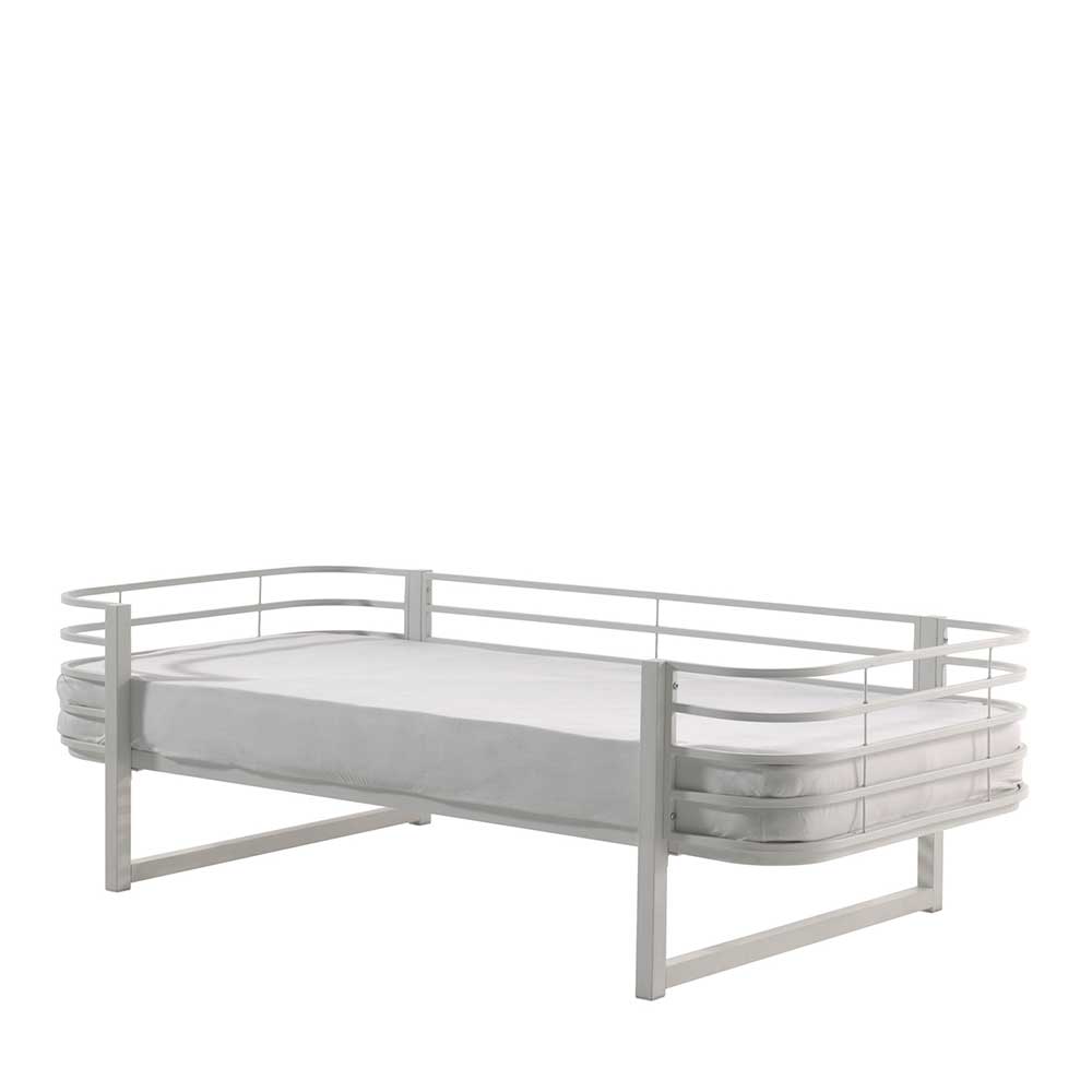 Pulverbeschichtetes Metallrahmen Bett Ozaro in Weiß mit Bügelgestell