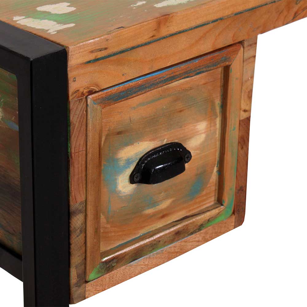 Shabby Chic Schreibtisch Cranadia aus Recyclingholz und Metall in Bunt lackiert