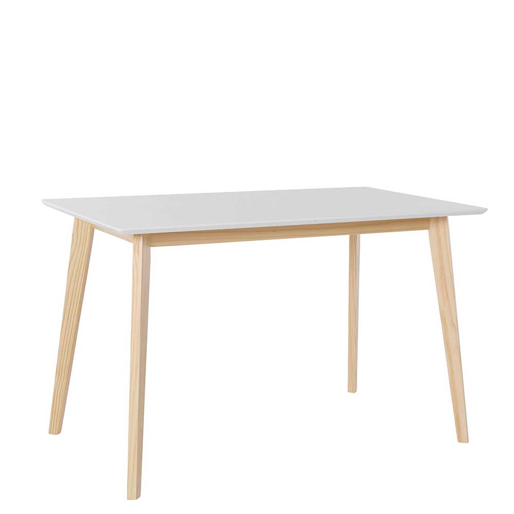 Kleiner Esstisch Lapel in Weiß und Kiefer mit rechteckiger Tischplatte