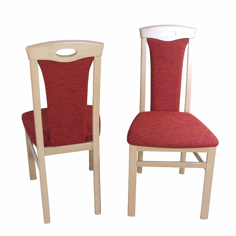 Stuhl Set Costa in Rot Stoff und Buche Massivholz (2er Set)