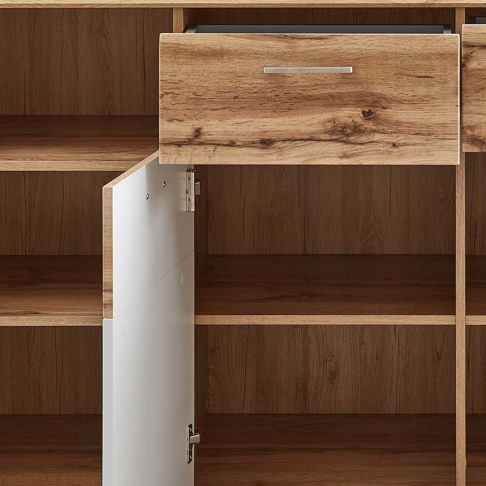 Modernes Sideboard Lupu in Weiß und Holzoptik Eiche verwittert