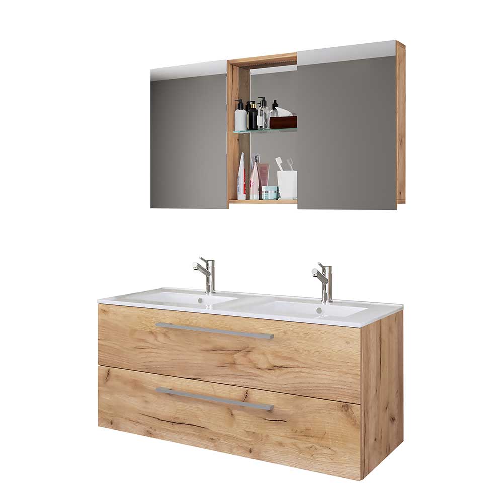 Badmöbel mit Spiegelschrank Lasina 46 cm tief inklusive Waschbecken (zweiteilig)