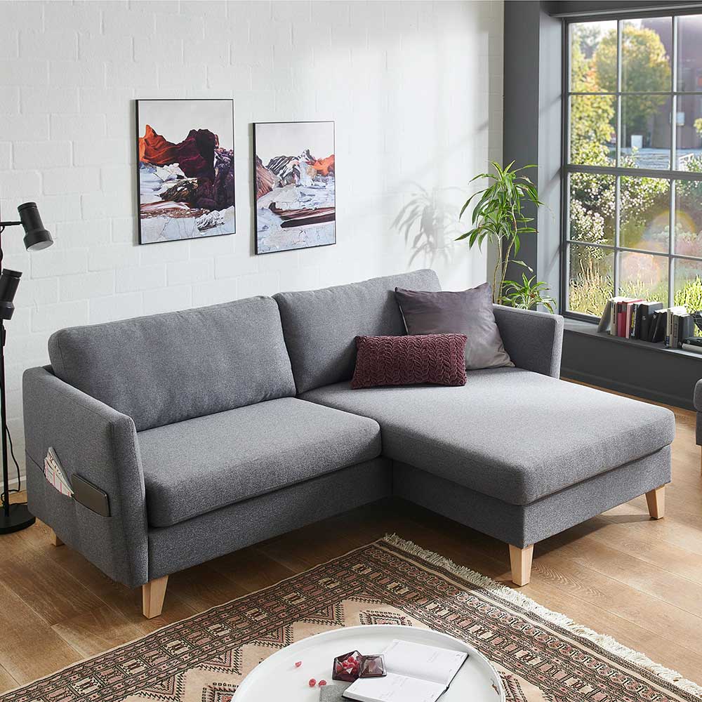 Skandi Design Wohnzimmer Couch Tubrina in Grau aus Webstoff