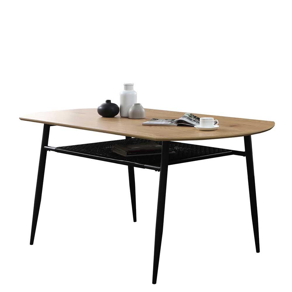 Design Esszimmer Tisch Rosdon in Schwarz und Holz Naturfarben