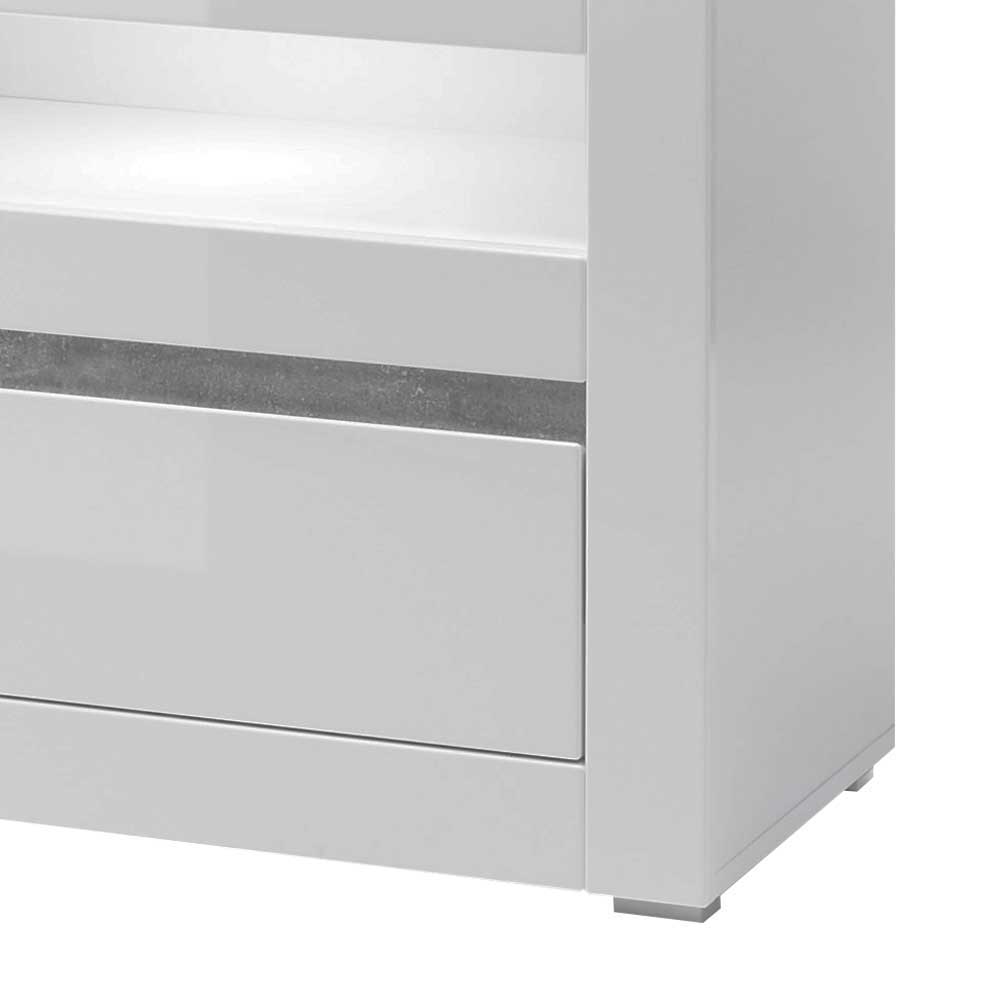 TV Tisch Novinza in Weiß Hochglanz und Beton Grau 150 cm