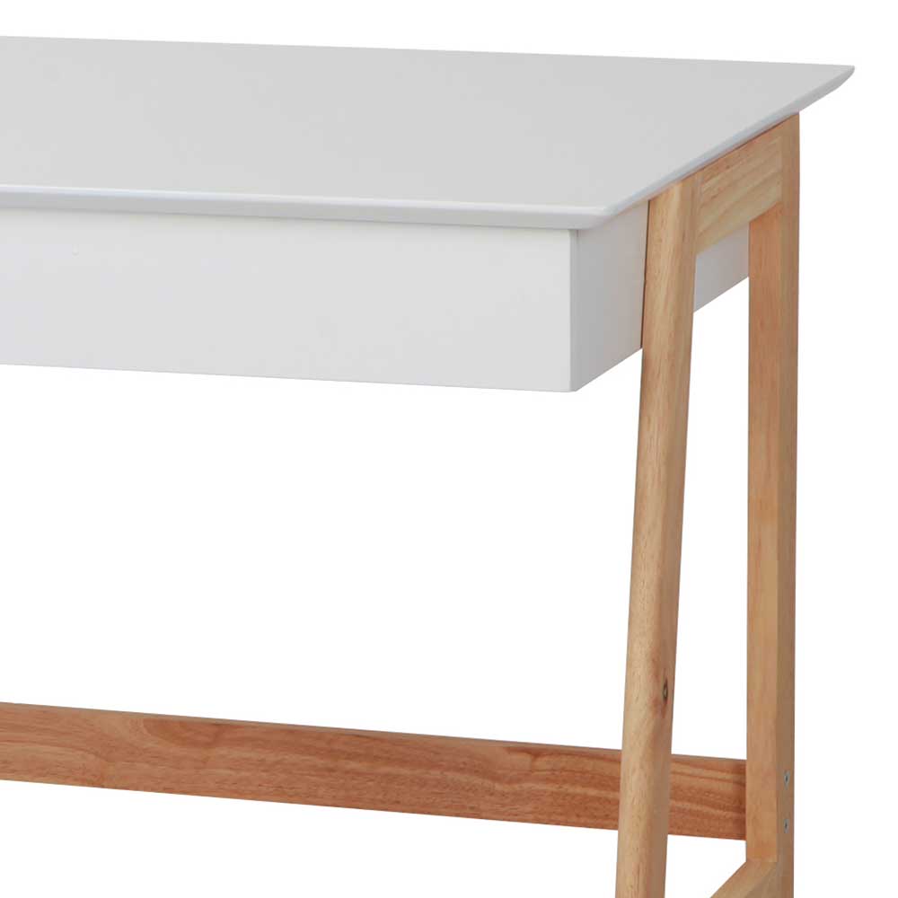 Skandi Schreibtisch Claudeus in Weiß und Holz Naturfarben