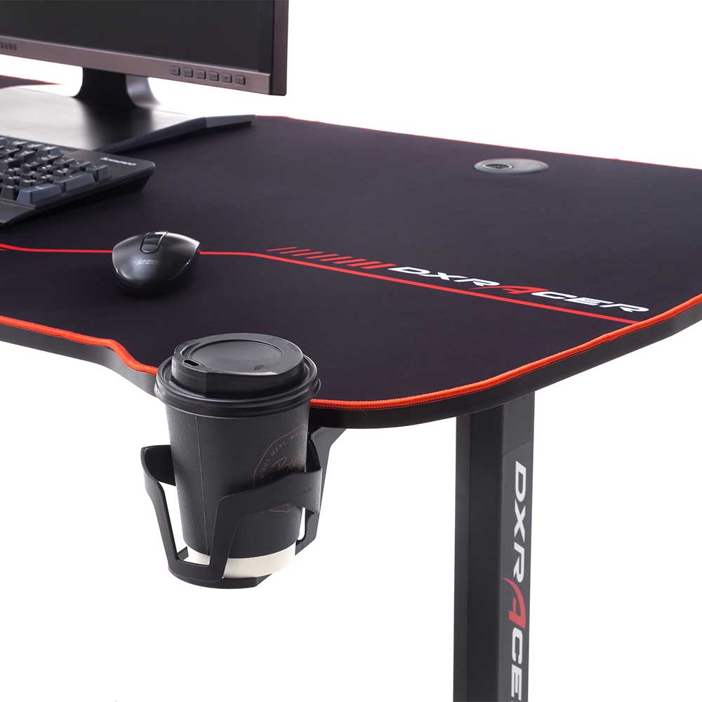 Höhenverstellbarer Schreibtisch Pymin in Schwarz mit Getränke- und Headsethalter