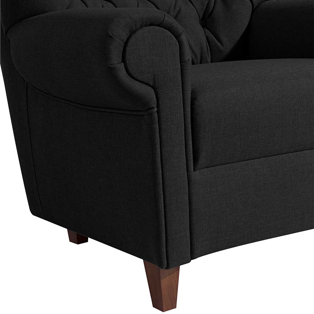 Schwarzer Sessel Arabico im Chesterfield Look mit Federkern Polsterung