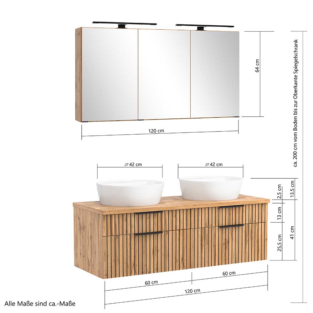 Badezimmermöbel-Set Cadama in Wildeichefarben für die Wandmontage (zweiteilig)