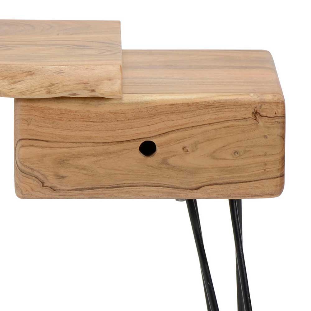 Baumkanten Nachttisch Leeds aus Akazie Massivholz und Metall (2er Set)
