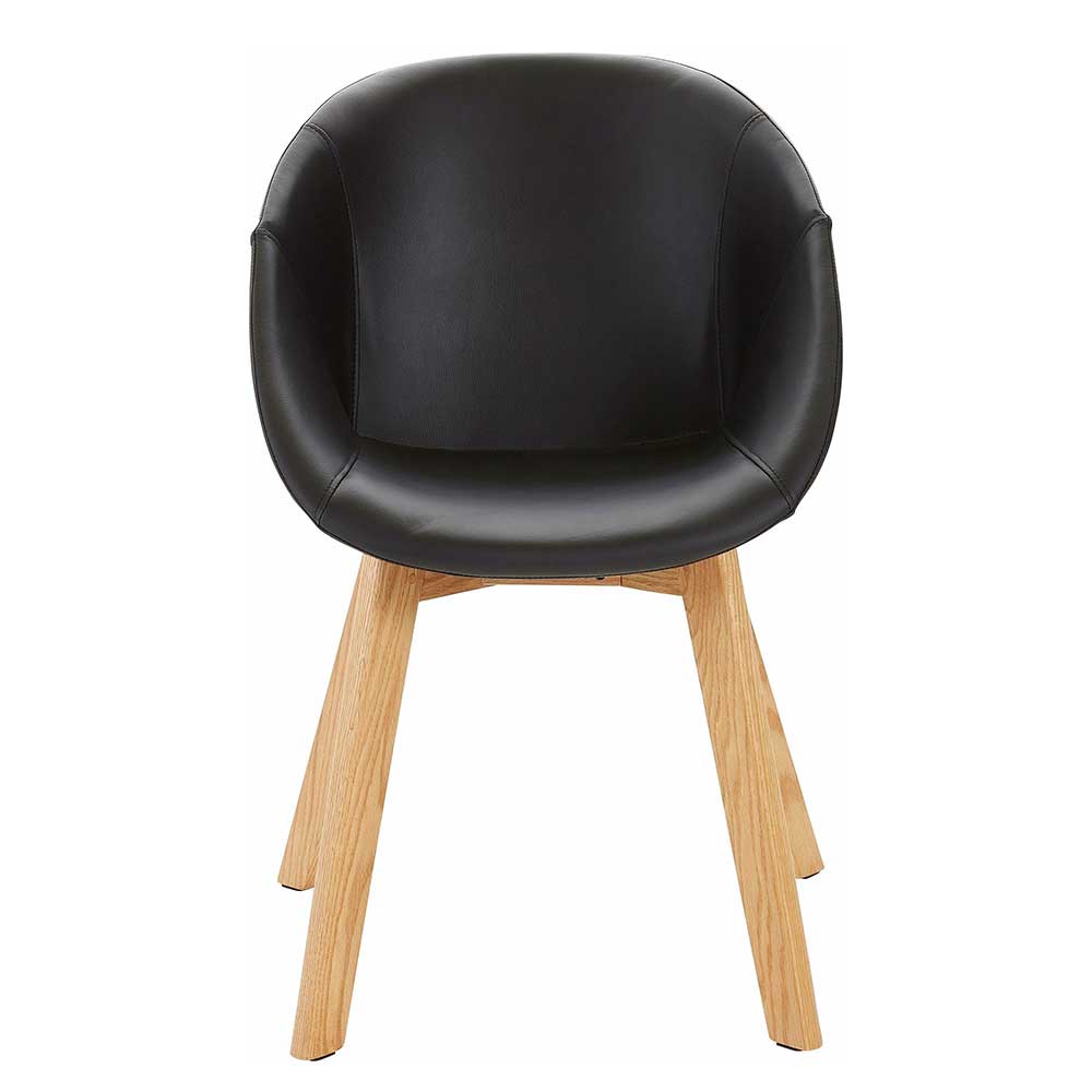 Skandi Design Stühle Miami in Schwarz Kunstleder mit Massivholzbeinen (2er Set)