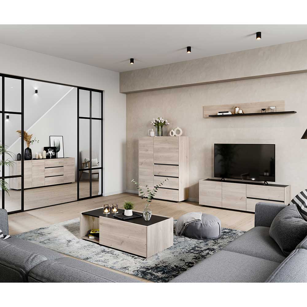 moderne wohnzimmereinrichtung cilarisa in eiche hell und schwarz