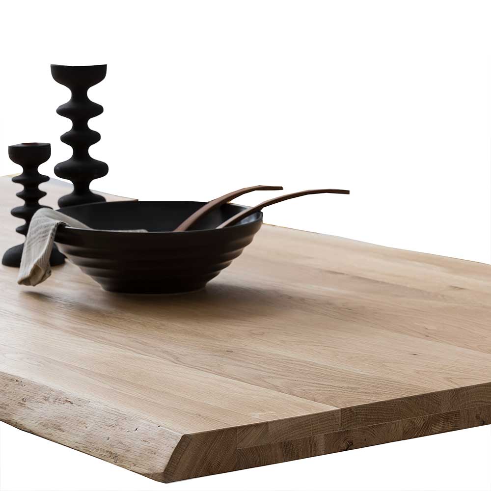Baumkante Tisch Sennpa aus Eiche Massivholz mit Hairpin Gestell