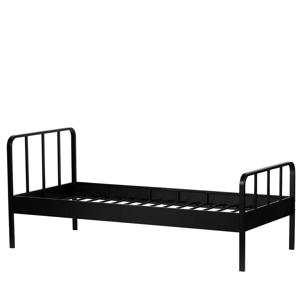 Schwarzes Metall Bett Volgan im Retrostil 42 cm Einstiegshöhe